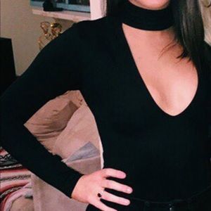 black v neck body suit with collar